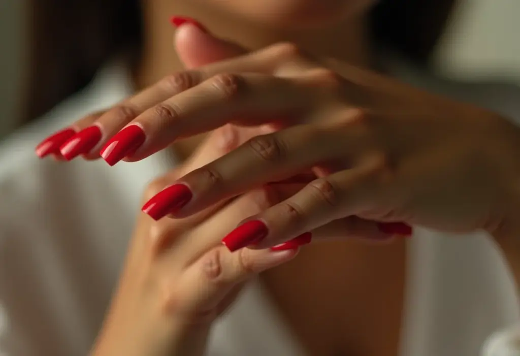 Unhas vermelhas delicadas e elegantes