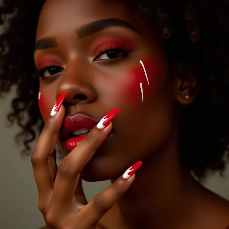 Unhas vermelhas e brancas inspiradas em Xangô