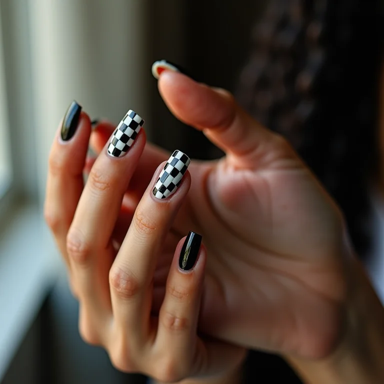 Unhas xadrez clássicas em preto e branco