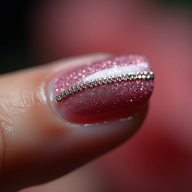 Unhas zipper com glitter em close extremo