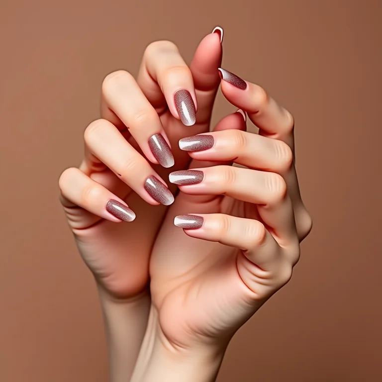 Várias unhas decoradas com glitter em diferentes estilos