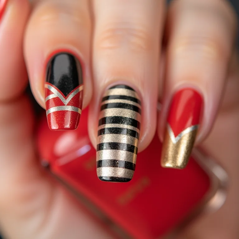 Variedade de unhas decoradas com fitas coloridas