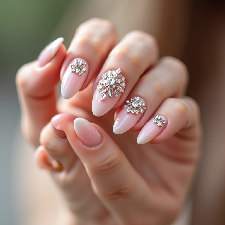 Efeito Ombré com Pedrarias Amêndoa - detalhe