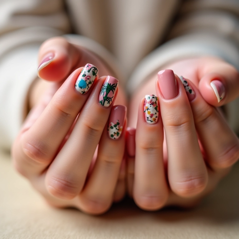 Unha Floral Minimalista com Caneta de Nail Art: Delicadeza e Simplicidade - detalhe