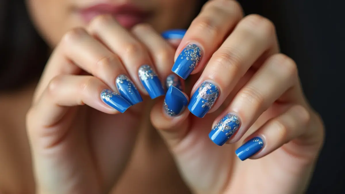 Verão Elétrico: Unhas com Azul Vibrante e Metalizado - ideia