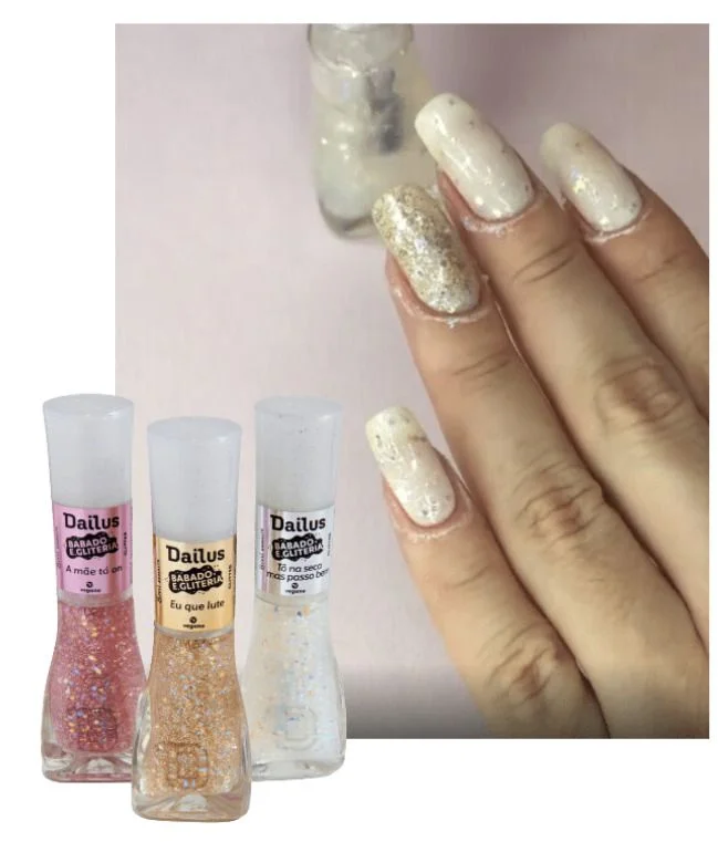 Filha única com glitter e tripla camada de extra brilho - detalhe