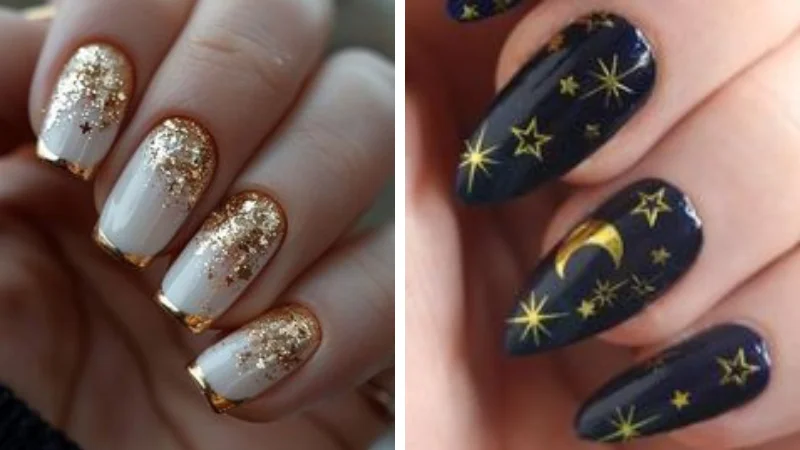 Nude com Detalhes Geométricos em Preto e Dourado - ideia