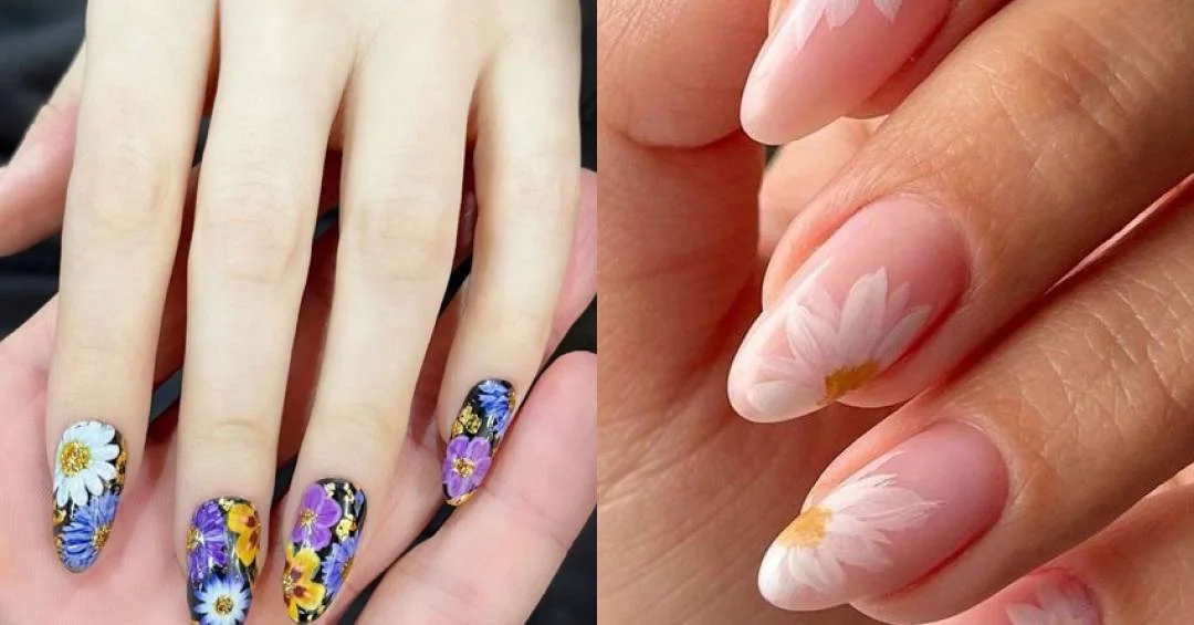 Floral Delicado: Unhas com Flores Carimbadas Suavemente - ideia