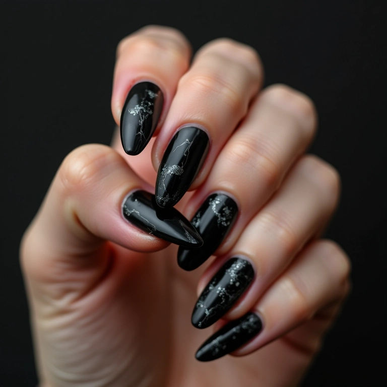 Unhas Pretas com Efeito Mármore: Elegância Natural - inspiração