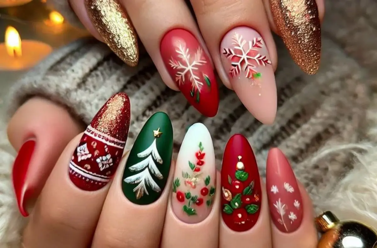 Textura 3D: Unhas com Alto Relevo Natalino - detalhe