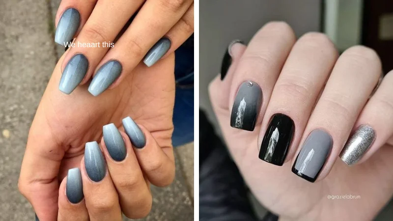 Unhas Pretas com Efeito Ombré: Do Preto ao Cinza com Elegância - detalhe