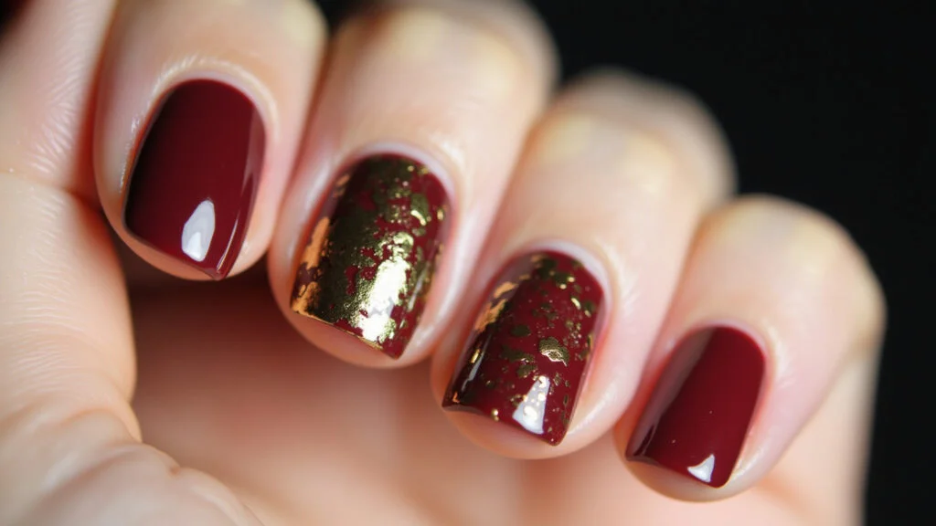 Unhas Bordô Clássico com Detalhe Dourado - inspiração