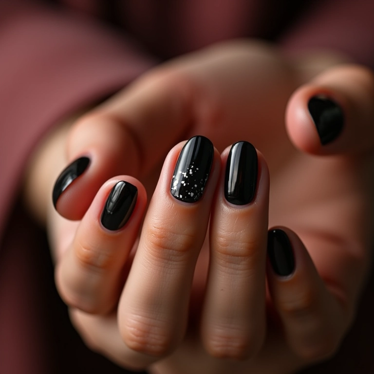 Unha de Gel Preta Estilo Gótico Suave: Elegância Dark com Toques Românticos! - ideia