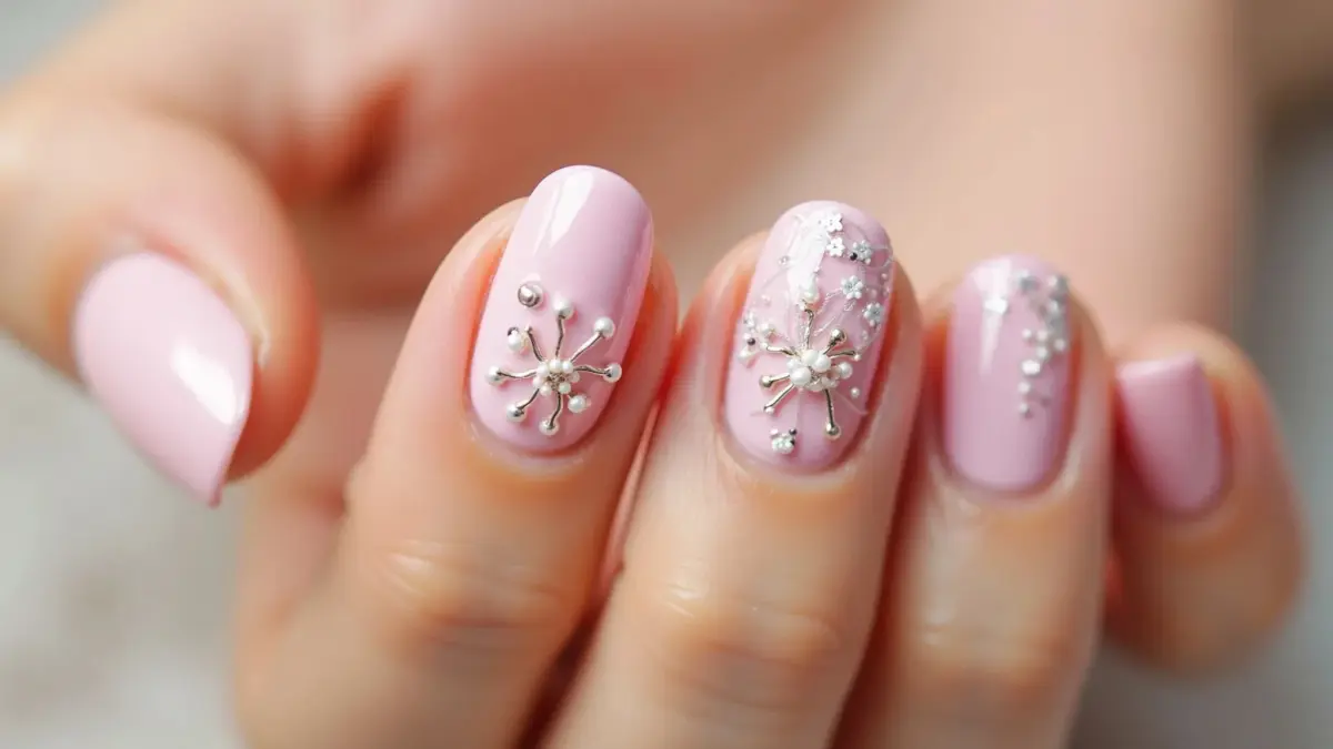 Aplicação de Adesivos Florais Brancos em Base Rosa Nude - inspiração