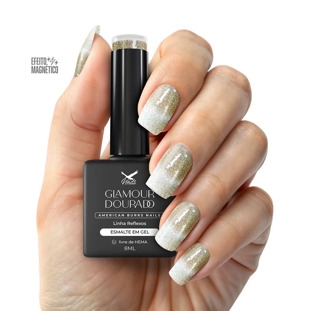 Cat Eye Dourado: Magnetismo nas Unhas - ideia