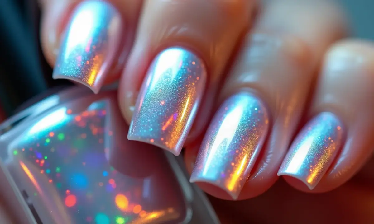 Unhas com Glitter Holográfico: Brilho Mágico para Todas as Ocasiões - detalhe