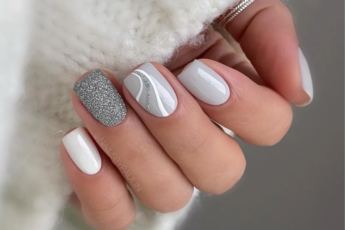 Unhas Marmorizadas em Tons de Cinza e Branco - ideia
