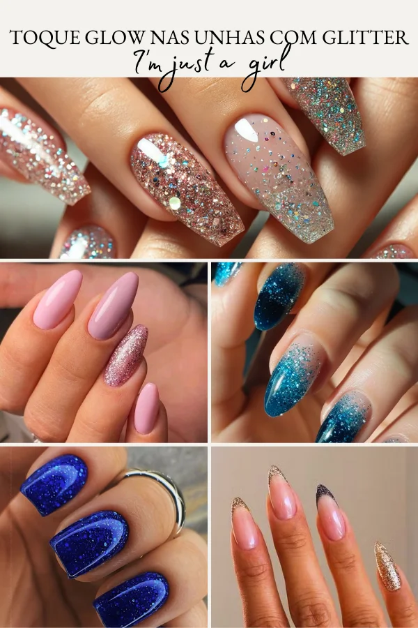 Glitter Glam: Unhas de Gel Cobertas de Glitter para um Visual Festivo - inspiração