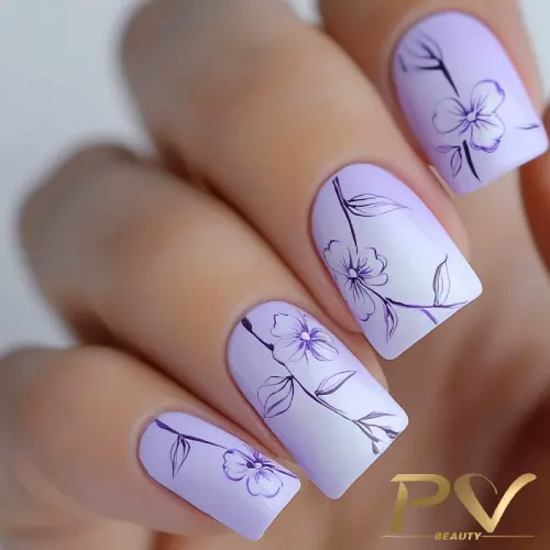 Roxo Claro Pastel com Desenhos Florais Minimalistas - inspiração