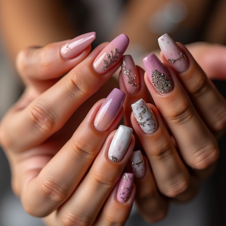 Unhas Marmorizadas com Efeito Rainbow: Cores Vibrantes e Únicas - detalhe