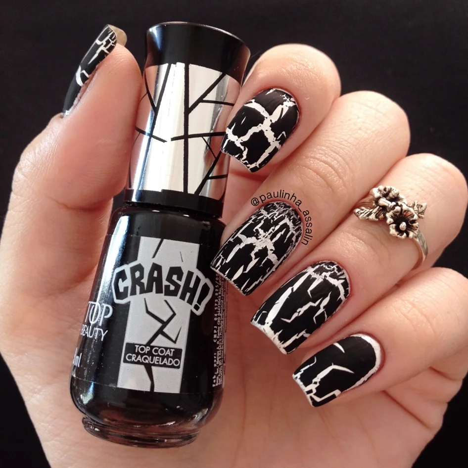 Efeito craquelado com duas camadas de top coat - ideia