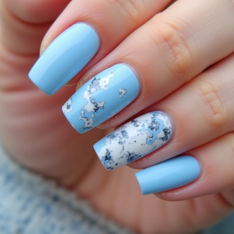 Com Efeito Mármore Azul Bebê e Branco: Requinte e Originalidade - inspiração