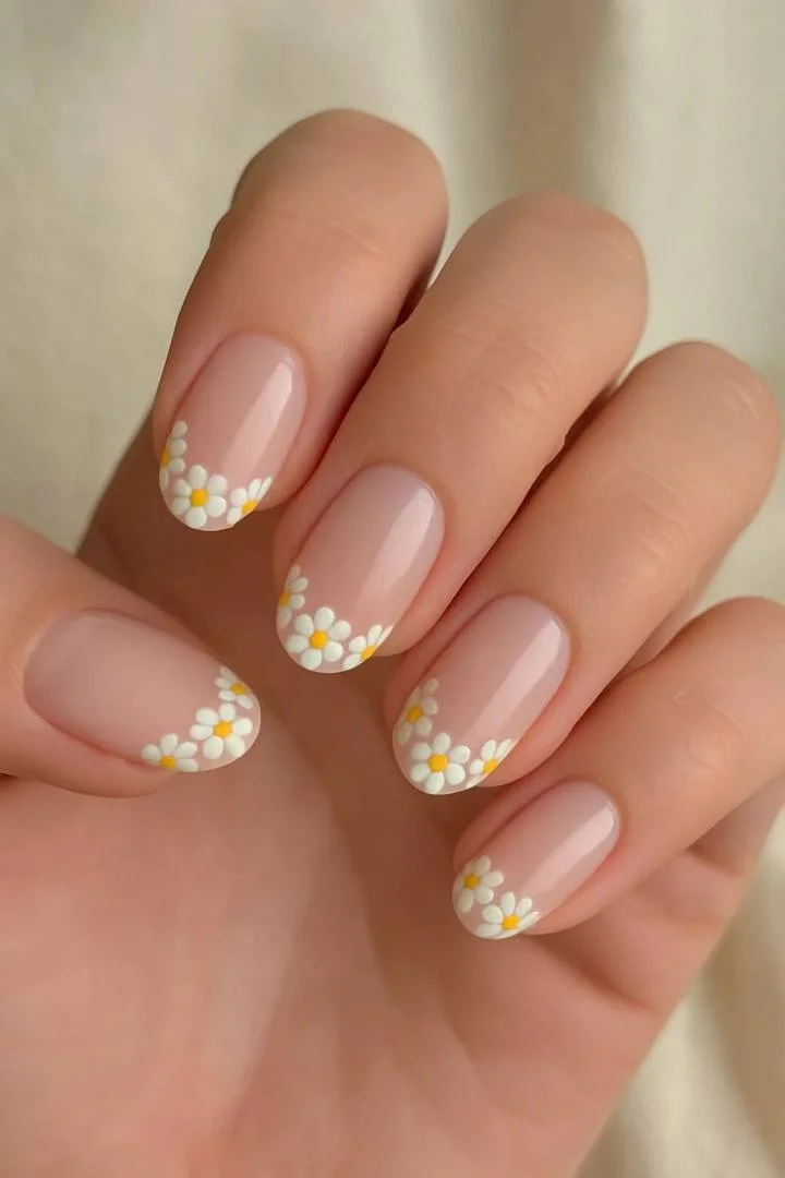 Delicadeza Floral: Unhas de Gel com Aplicações Florais Sutis - detalhe
