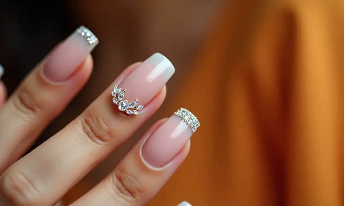 Unhas Minimalistas com Micro Cristais: Elegância Discreta - detalhe