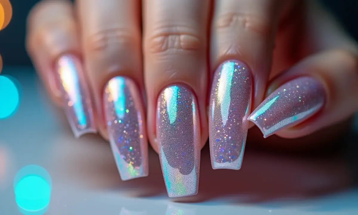 Unhas com Esmalte Holográfico: Brilho Mágico e Moderno - detalhe