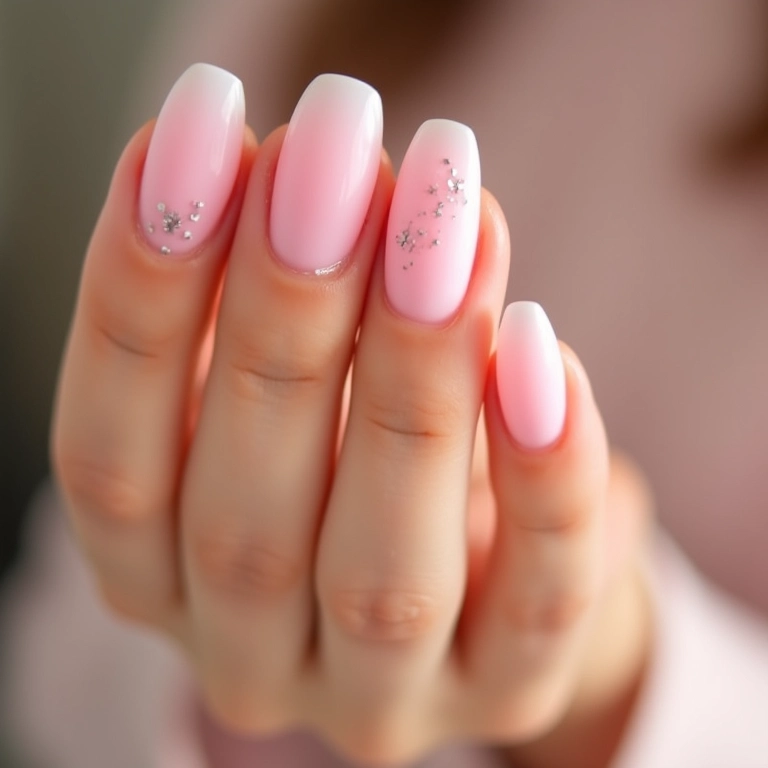 Unha Degradê Rosa com Glitter Furta-Cor: Elegância Prismática - detalhe