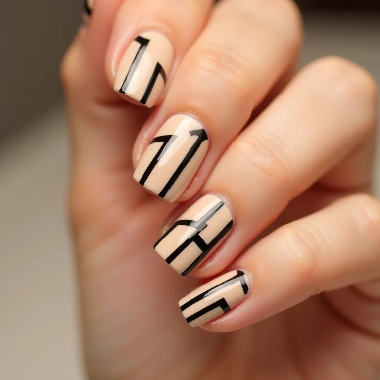 Unhas Minimalistas com Traços Geométricos - detalhe