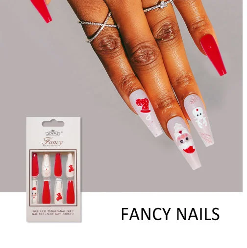 Unhas de Gel com Adesivos de Papai Noel e Renas - ideia