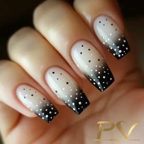 Unhas Quadradas com Efeito Ombré Preto e Vinho - detalhe