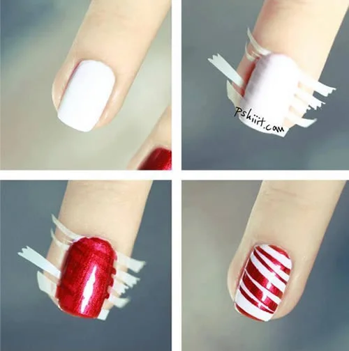 Unha Listrada com Fita Adesiva: Geometria e Estilo Moderno - inspiração