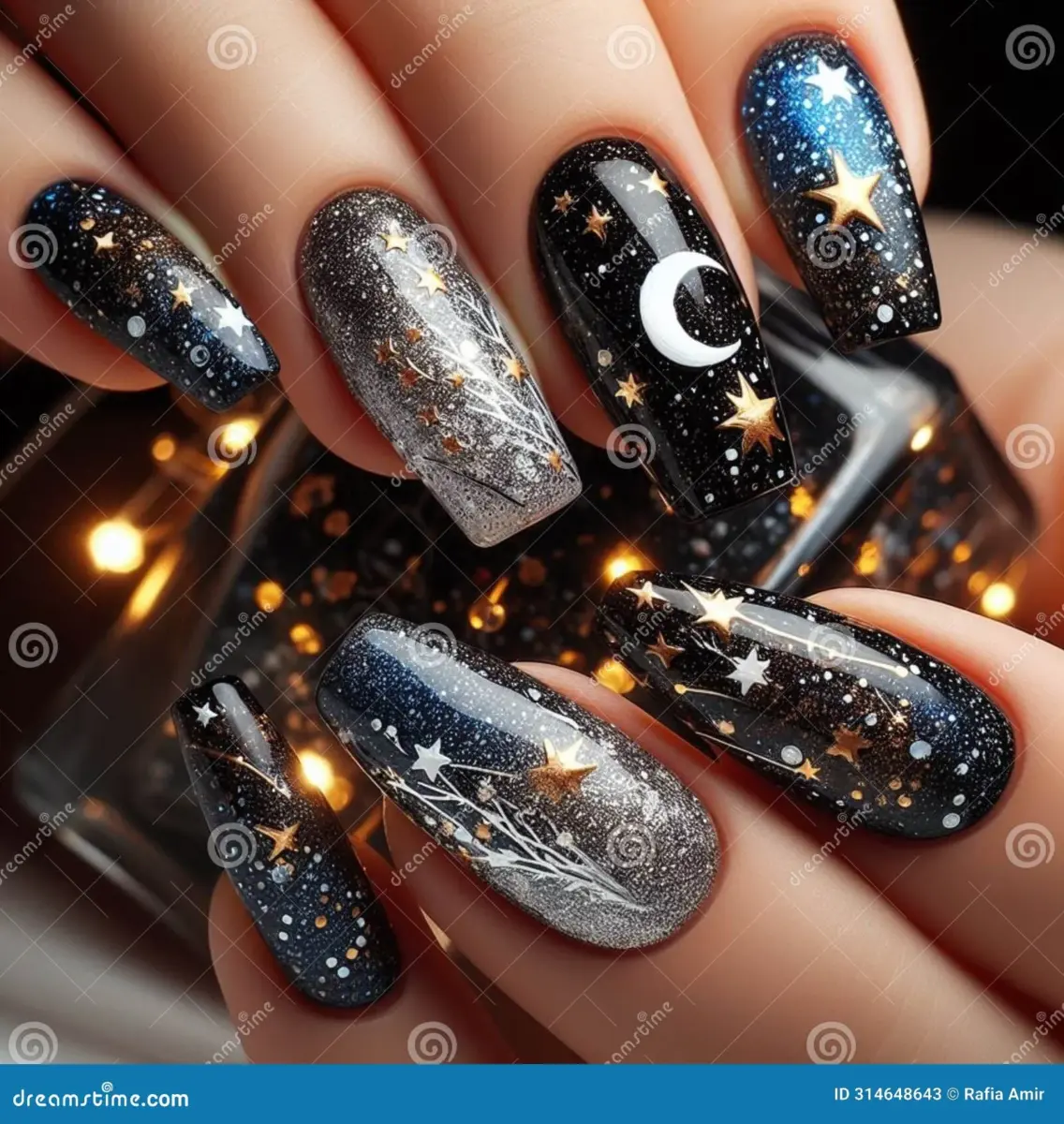 Azul Noite com Constelações Prateadas - ideia