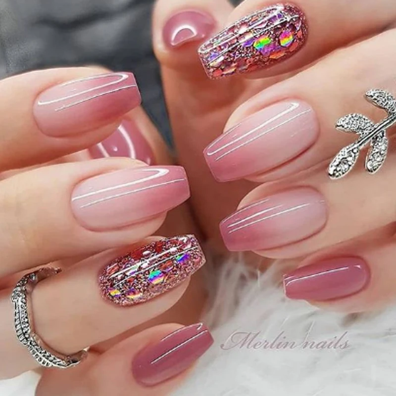 Glitter Rosê Gold вдоль Cutícula: Detalhe Luminoso - inspiração