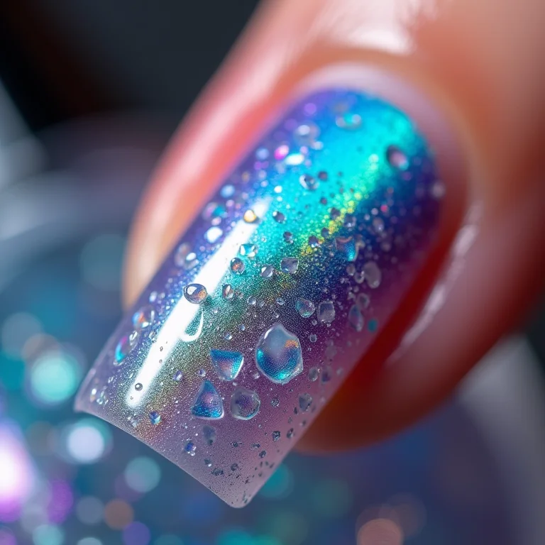 Unhas de Vidro Quebrado: Brilho Iridescente - detalhe
