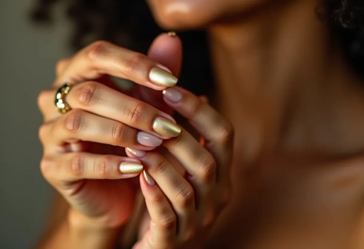 Unha Decorada com Folha de Ouro: Glamour e Sofisticação Instantânea - detalhe