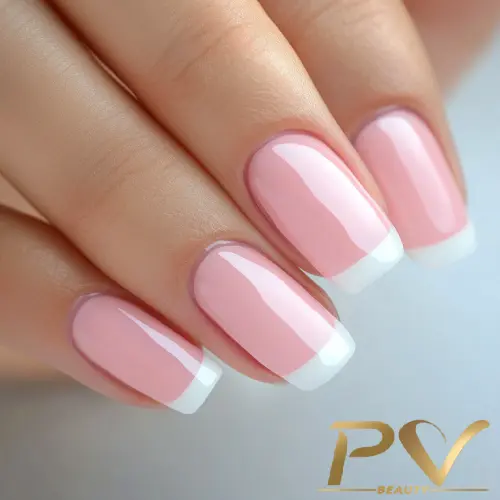 Unhas Rosas com Detalhes em Branco e Apliques de Pérolas - ideia