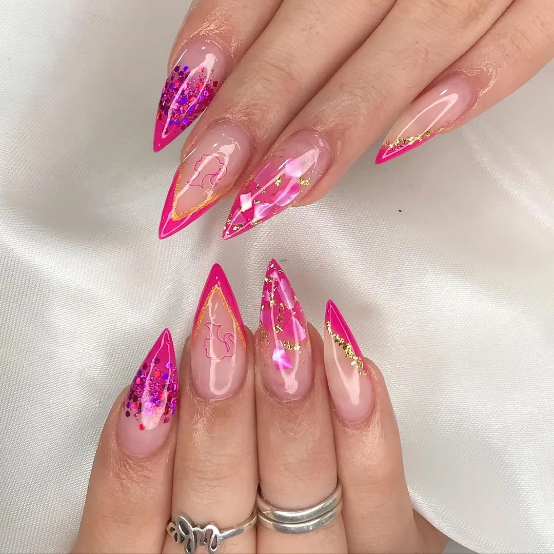 Unha Stiletto Rosa Chiclete - ideia