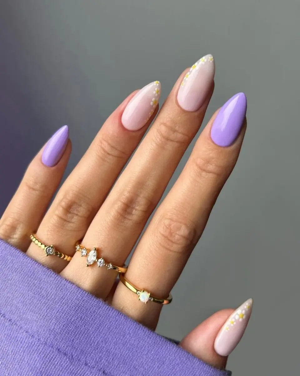 Amendoada com Ombré Sutil em Tons de Lilás: Romance Moderno - ideia