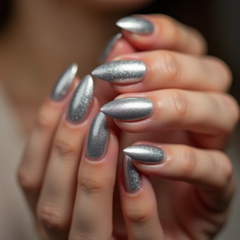 Unhas Ombré em Tons de Cinza e Prata - detalhe
