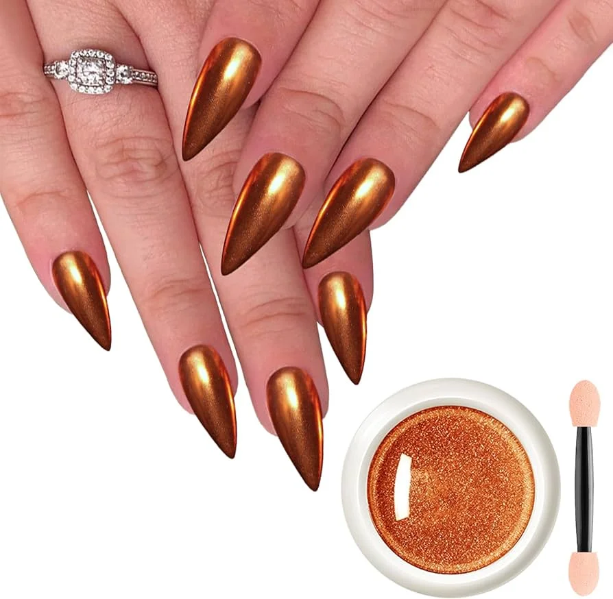 Unha Inteira Coberta de Paetês em Tons de Cobre e Bronze - ideia