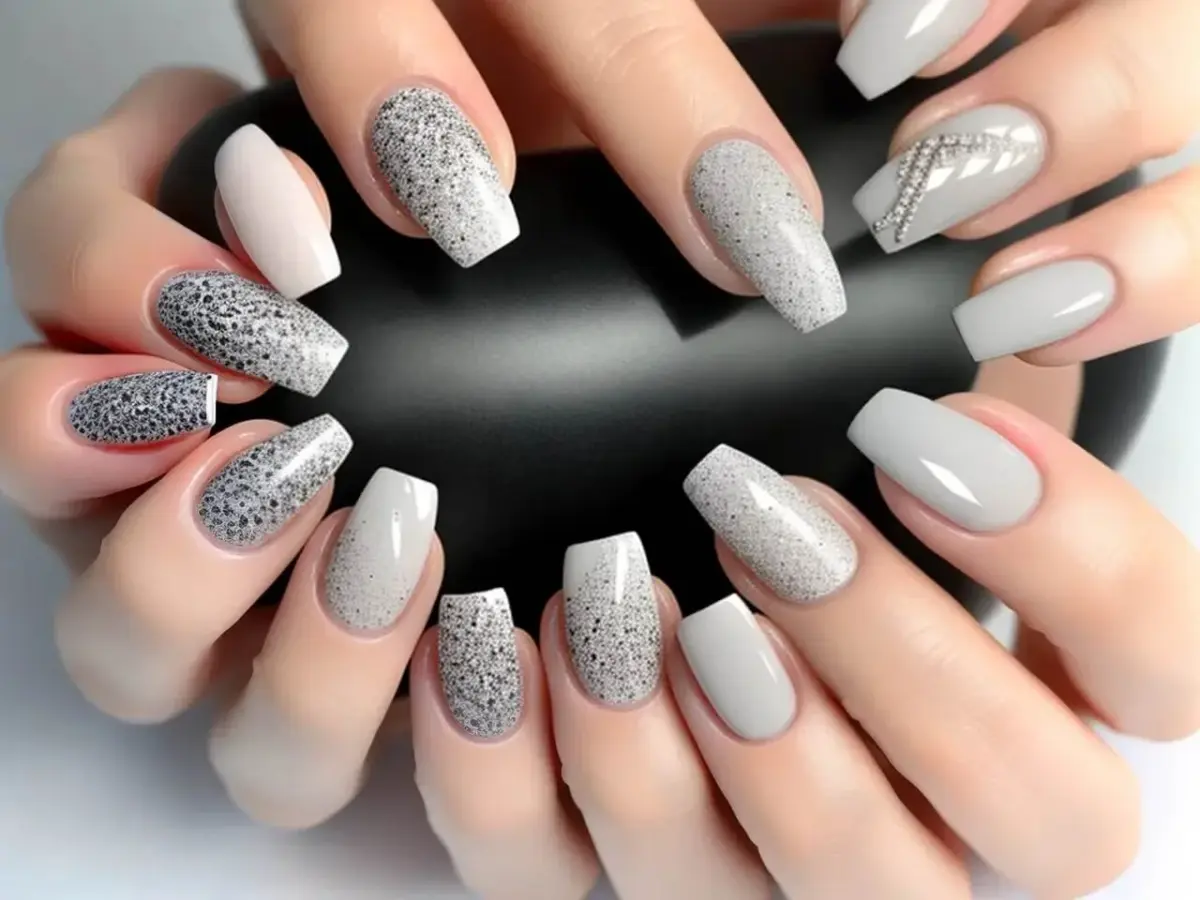 Unhas Ombré em Tons de Cinza e Prata - ideia