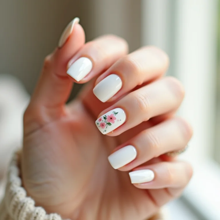 Unhas Brancas com Carimbo Floral Vintage: Um Toque Retrô e Romântico para Suas Mãos - inspiração