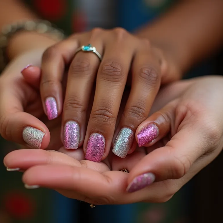 Textura Aveludada: Unhas de Gel com Pó Flocado para um Toque Macio e Diferenciado - detalhe