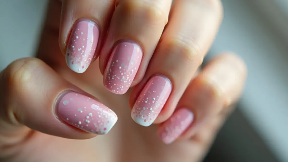 Francesinha Diagonal com Efeito Holográfico Rosado e Micro Glitter Branco - ideia