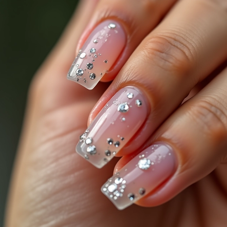 Unha Transparente com Glitter Holográfico: Brilho Sutil e Moderno - ideia