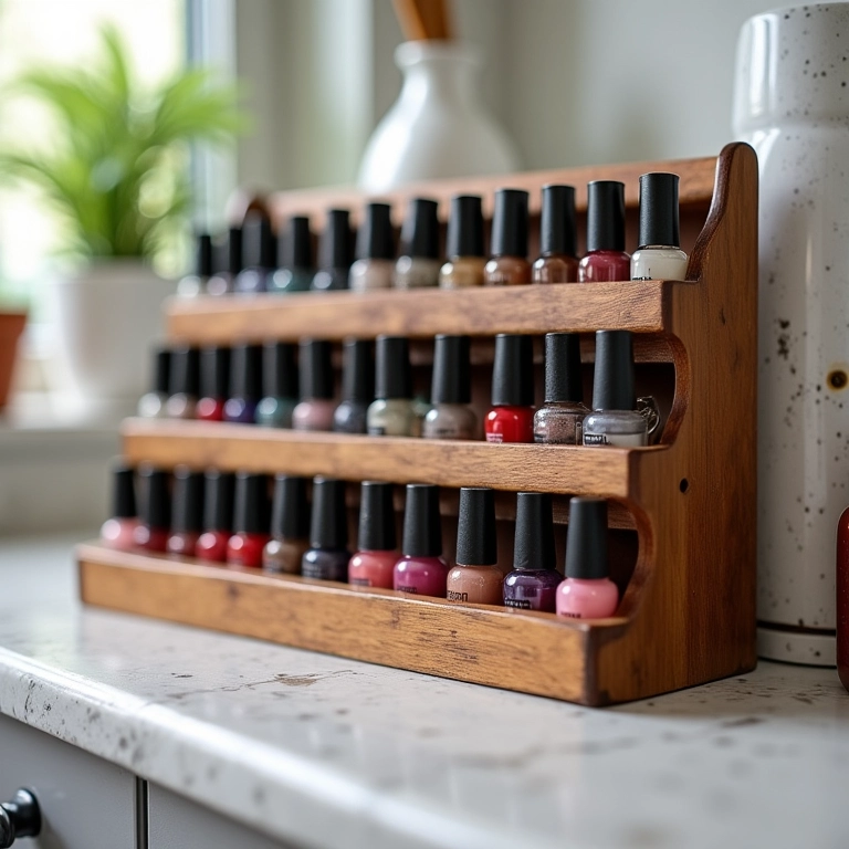 Elegância Rústica: Porta-Esmalte de Pallet Repaginado - ideia