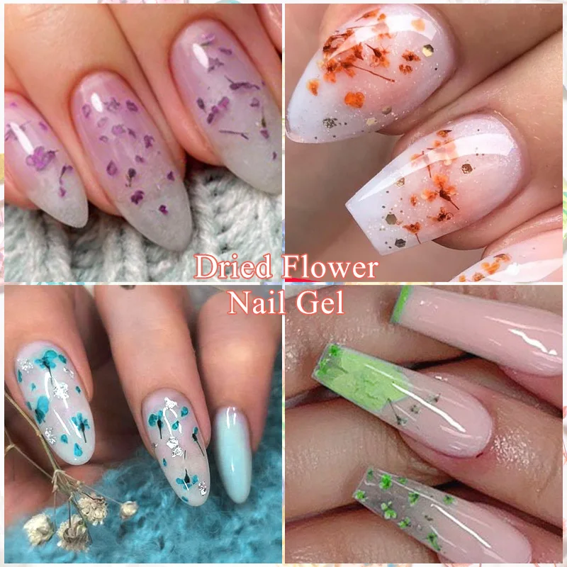 Unha de Gel com Flores Secas: Um Jardim nas Suas Unhas - detalhe